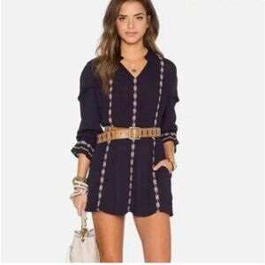 Tularosa x Revolve Arabella Navy Blue Boho Embroidered Mini Dress Sz L